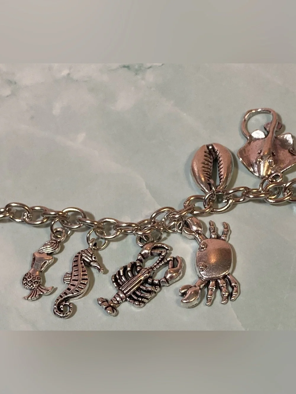 Sterling Silver-Tone Ocean Charm Bracelet in Silver